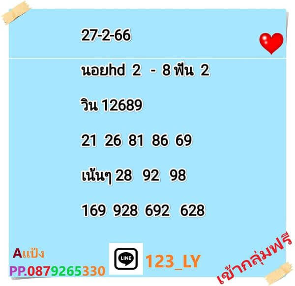 แนวทางหวยฮานอย 27/2/66 ชุดที่1