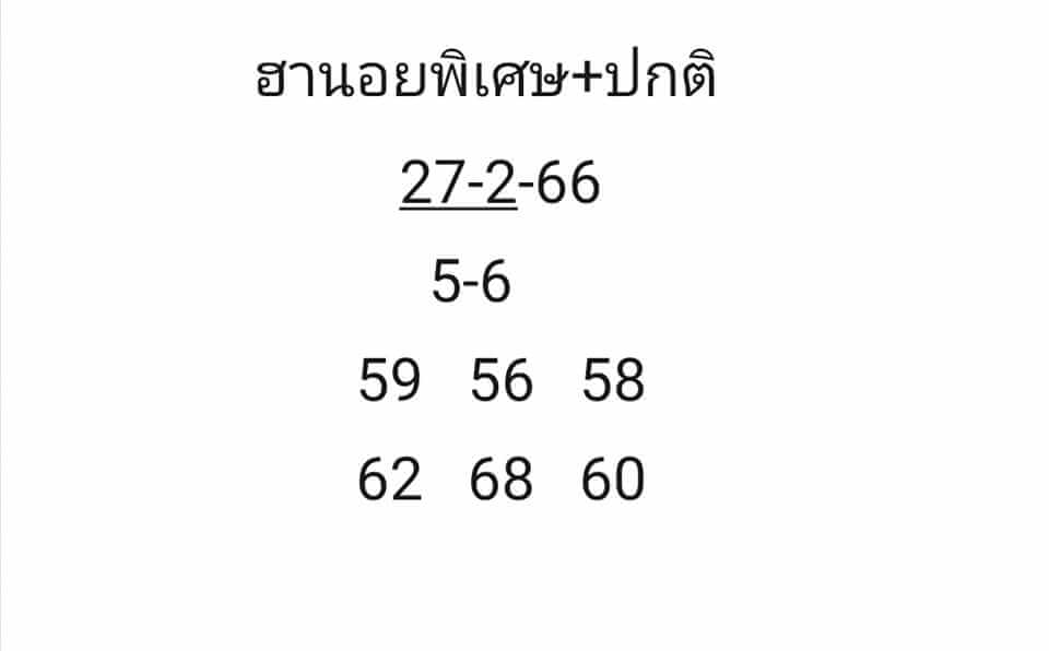 แนวทางหวยฮานอย 27/2/66 ชุดที่7