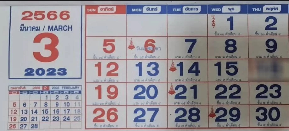 ปฏิทินหลวงปู่สรวง 1 มีนาคม 2566