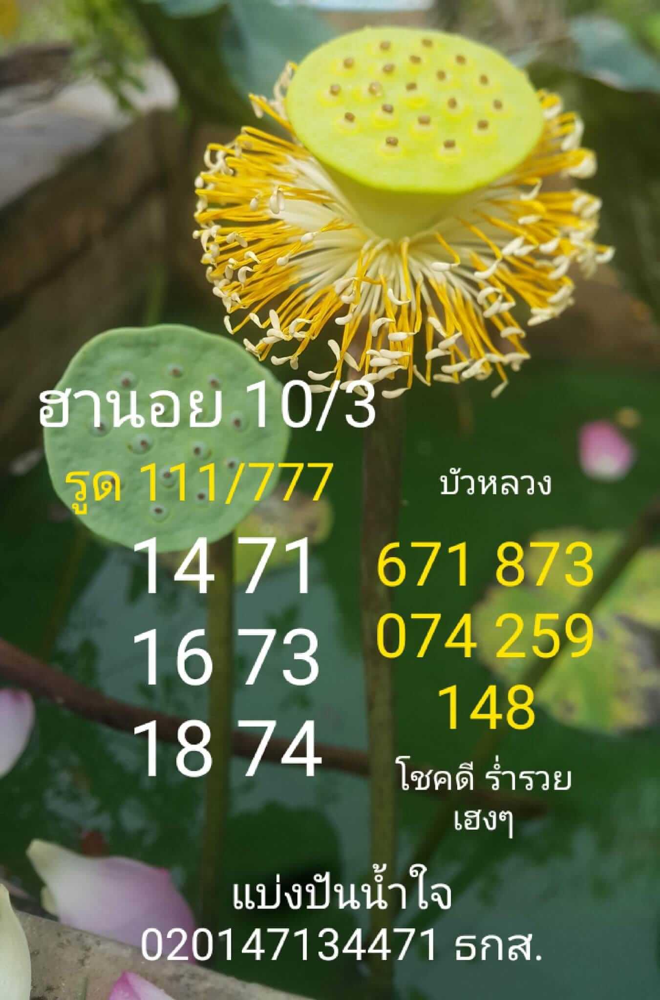 แนวทางหวยฮานอย 10/3/66 ชุดที่6