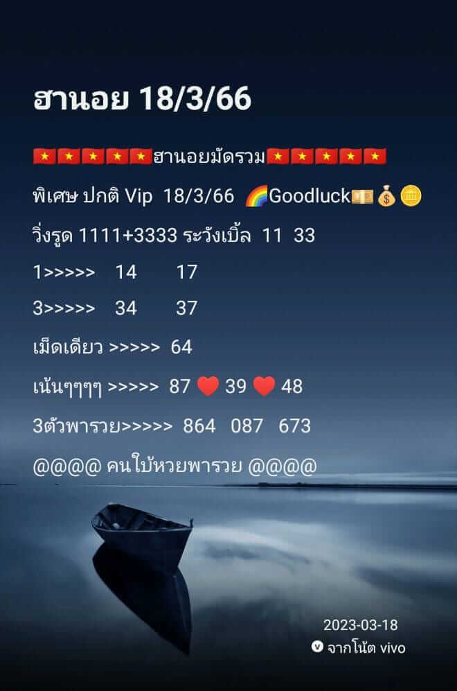 แนวทางหวยฮานอย 18/3/66 ชุดที่2