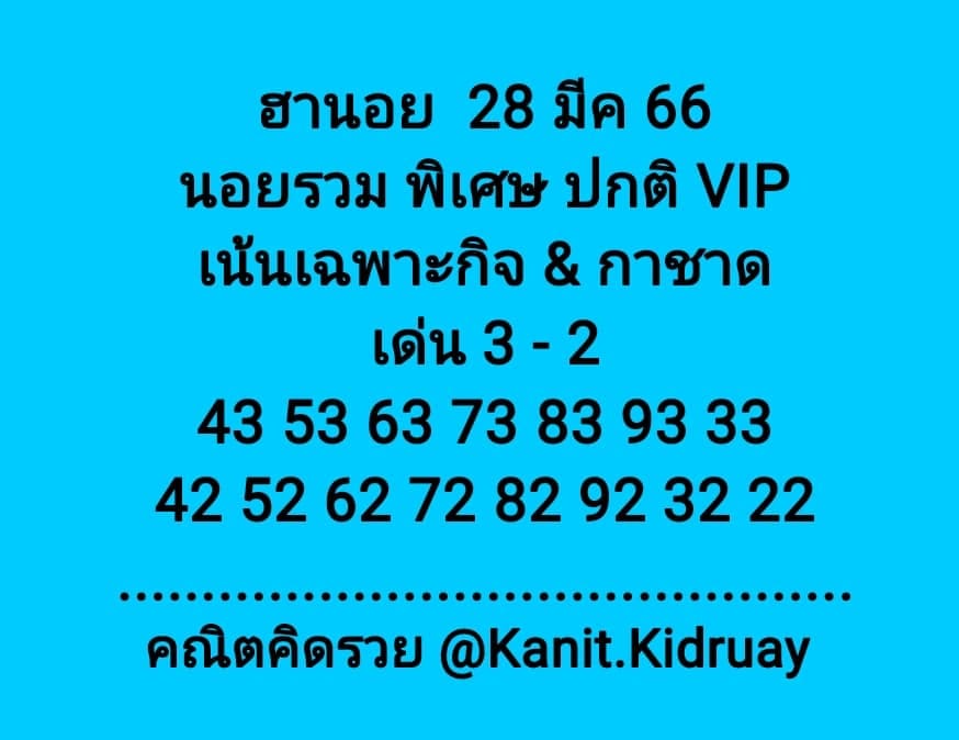 แนวทางหวยฮานอย 29/4/66 ชุดที่1
