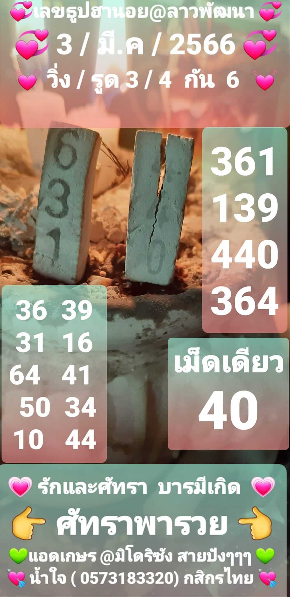 แนวทางหวยฮานอย 3/3/66 ชุดที่3