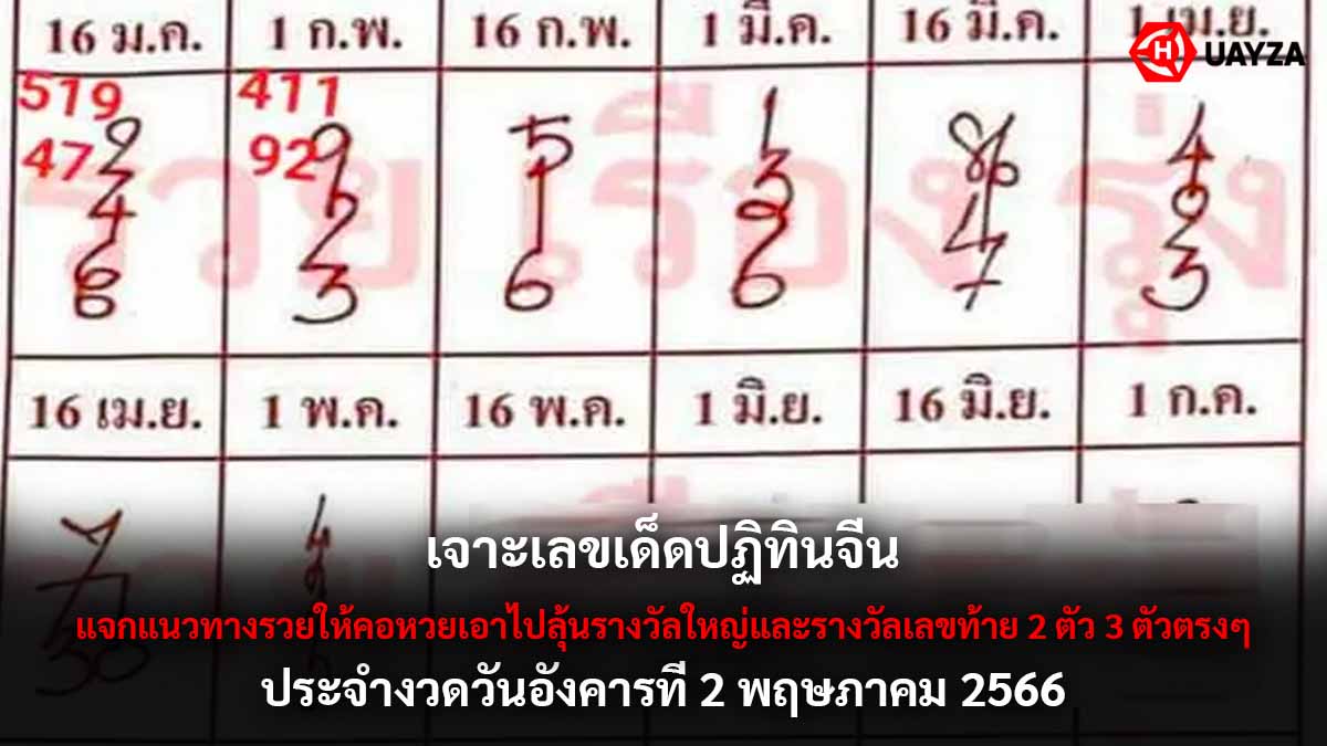 เจาะเลข ปฏิทินจีน 2 5 66