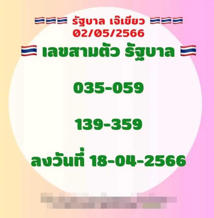 เลขสามตัวตรง เจ๊เขียว  2 พฤษภาคม 2566