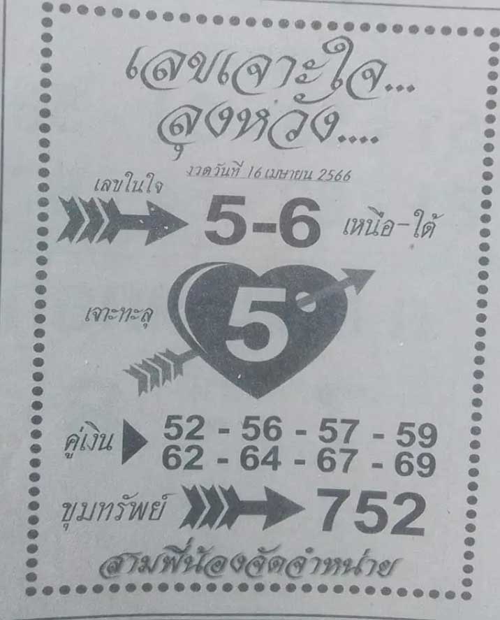 เลขเจาะใจลุงหวัง 16 เมษายน 2566