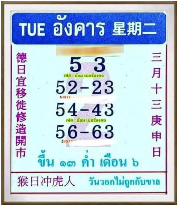 เลขเด็ด ปฏิทินจีน 2 พฤษภาคม 2566