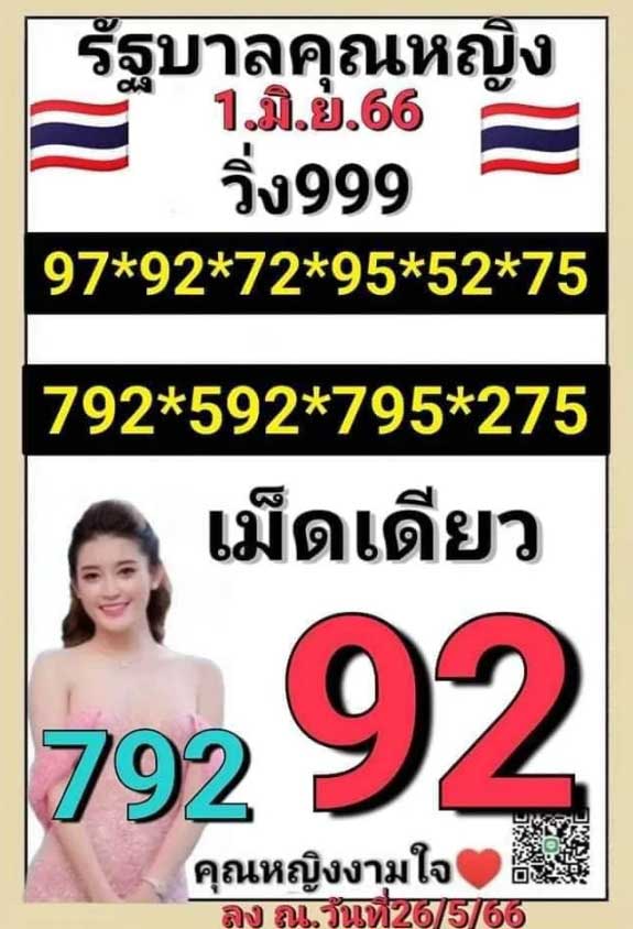 หวยคุณหญิงงามใจ 1 มิถุนายน 2566