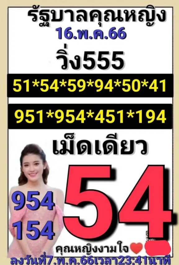 หวยคุณหญิงงามใจ 16 พฤษภาคม 2566
