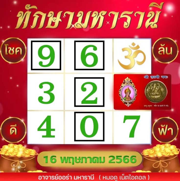 หวยออร่าทักษามหารานี 16 พฤษภาคม 2566