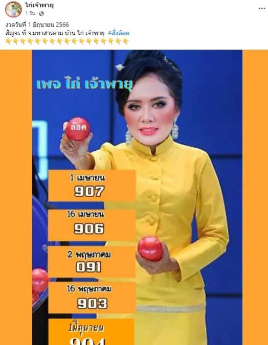 หวยไก่เจ้าพายุ 1 มิถุนายน 2566