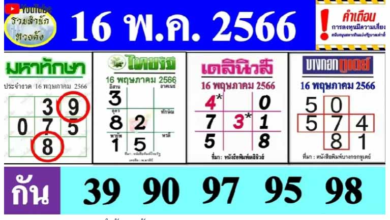 เลขชนสำนักดัง เลขตาราง เลขเด่นตรงกัน 16 5 66 