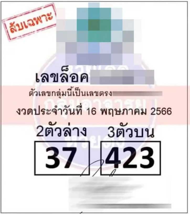 เลขล็อค งวด 16 พฤษภาคม 2566