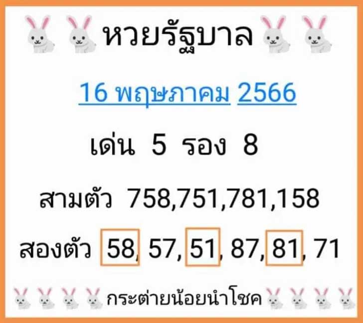 เลขเด็ดกระต่ายน้อยนำโชค 16 พฤษภาคม 2566