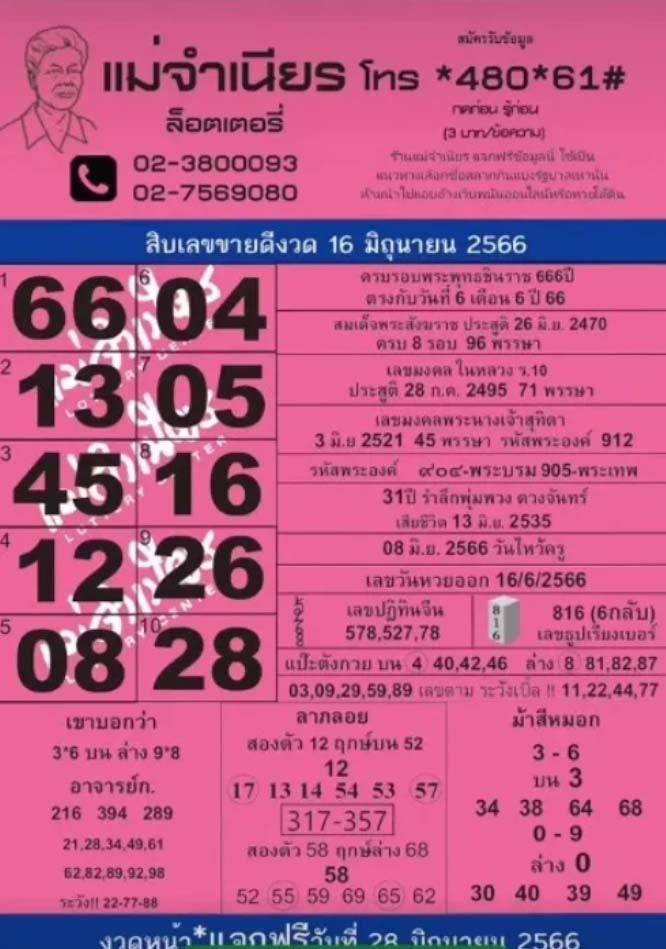 10 เลขแม่จำเนียร 16 มิถุนายน 2566