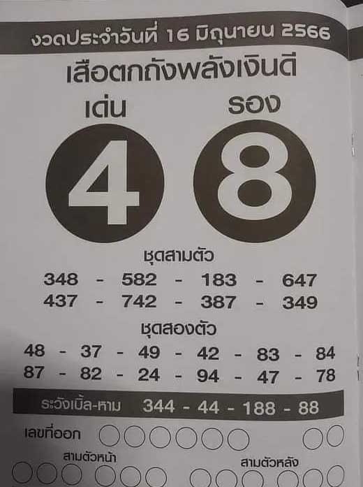 หวยเสือตกถังพลังเงินดี 16 มิถุนายน 2566
