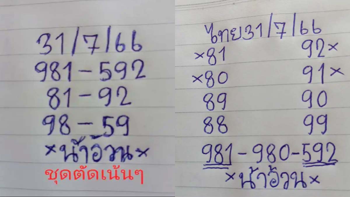 หวยน้าอ้วน งวด 31 กรกฎาคม 2566