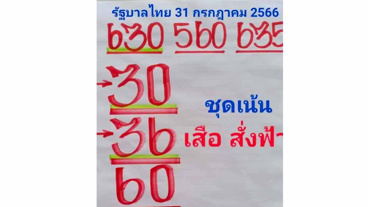 เลขเด็ด เสือสั่งฟ้า งวดวันจันทร์ที่ 31 กรกฎาคม 2566