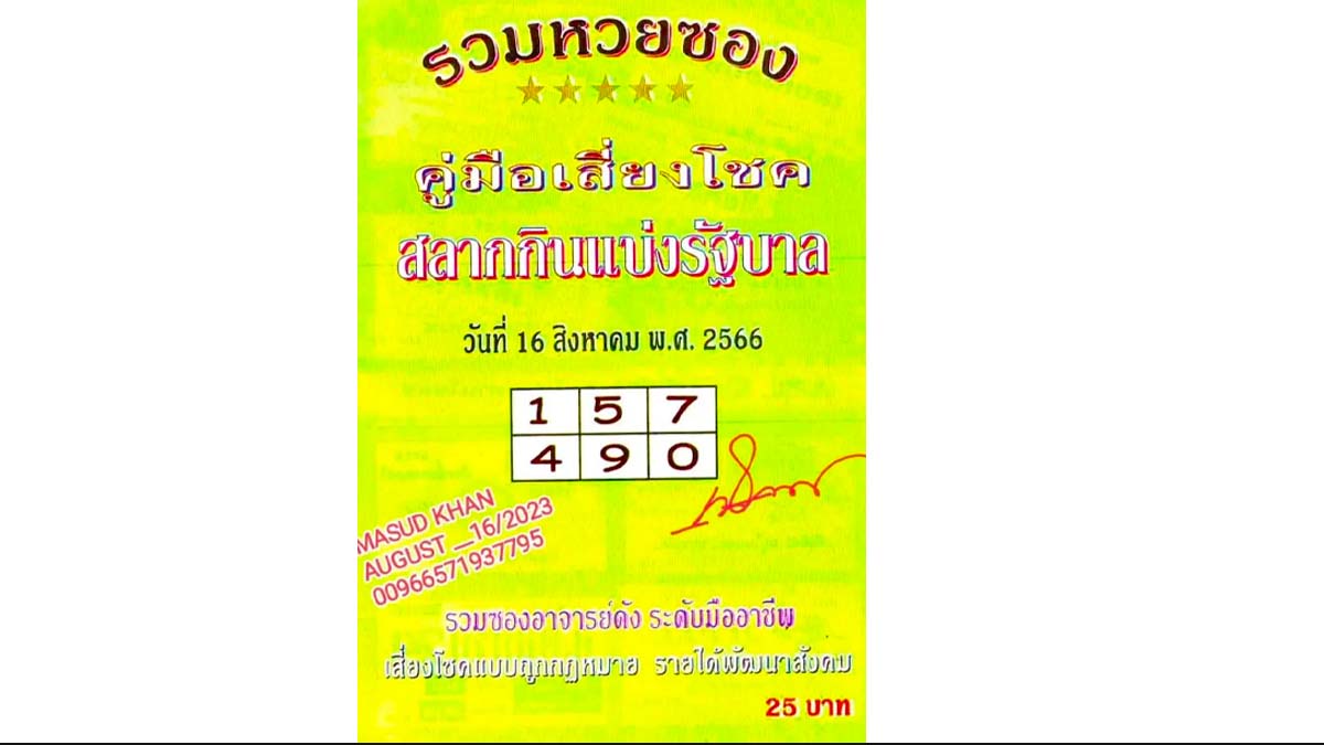 คู่มือเสี่ยงโชคงวด 16 สิงหาคม 2566