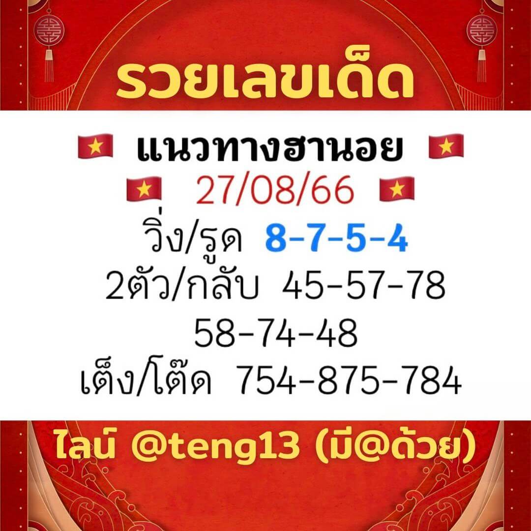 หวยฮานอย 27-8-66 ชุด10