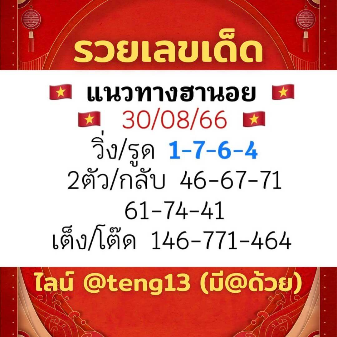 หวยฮานอย 30-8-66 ชุด8