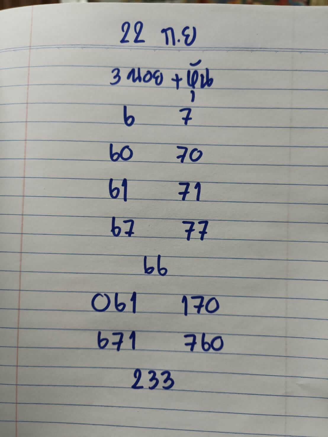 หวยฮานอย 22-9-66 ชุด1