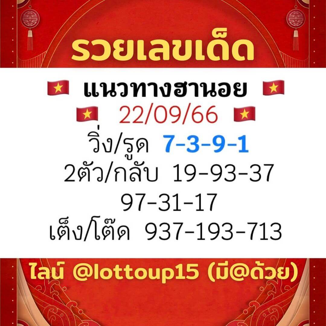 หวยฮานอย 22-9-66 ชุด10