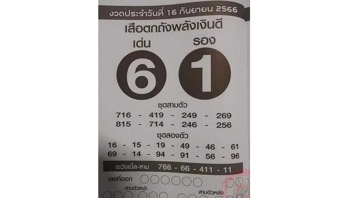 เสือตกถังพลังเงินดี-งวดวันที่ 16 กันยายน 2566