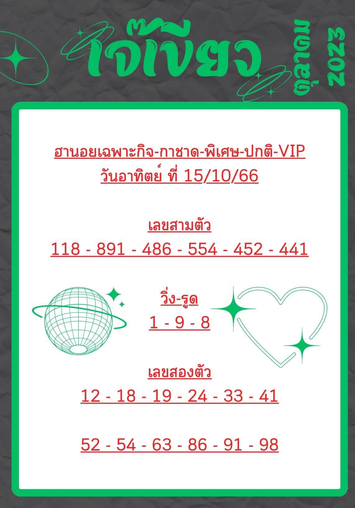 หวยฮานอย 15-10-66 ชุด3