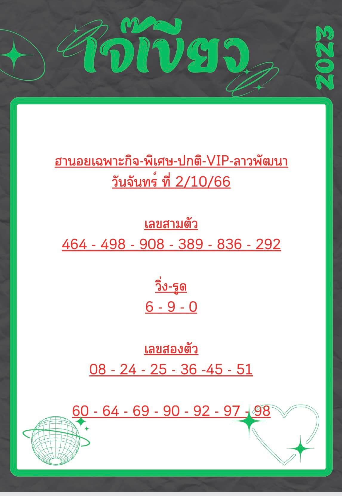 หวยฮานอย 2-10-66 ชุด2