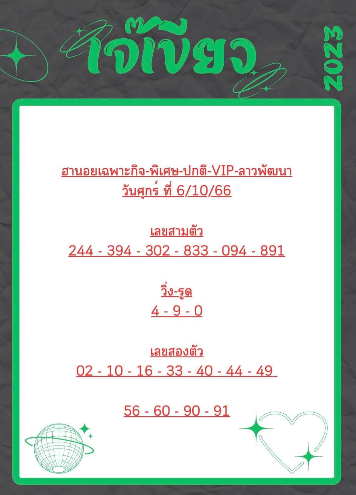 หวยฮานอย 6-10-66 ชุด4