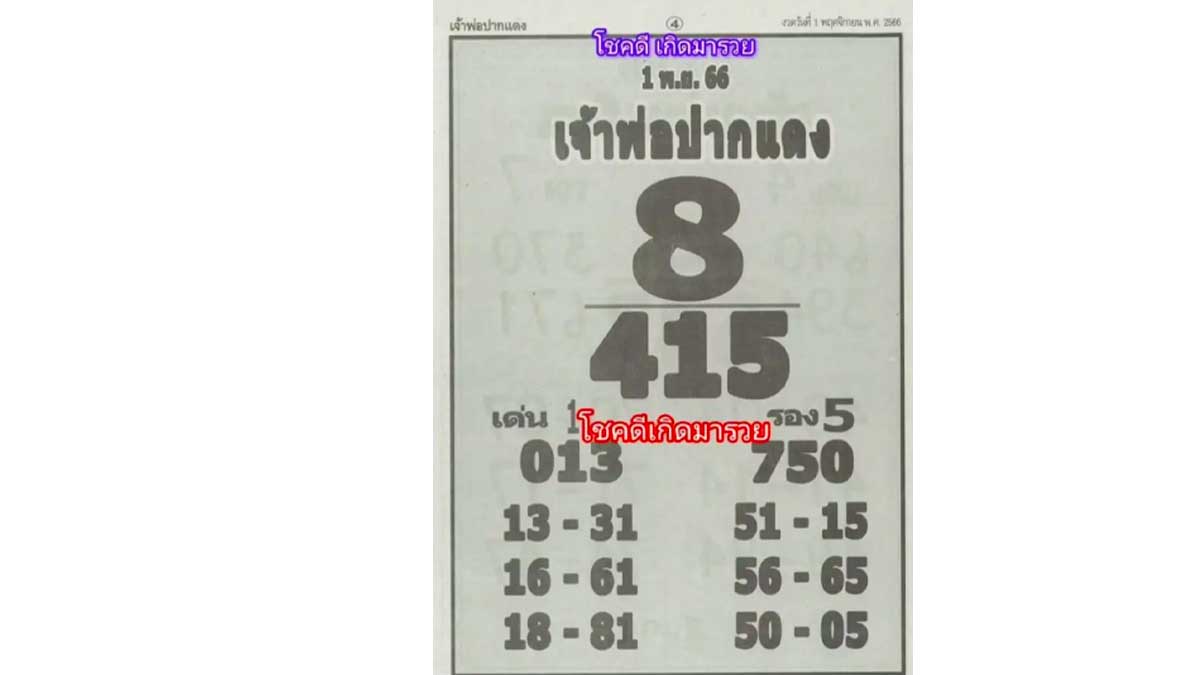 หวยเจ้าพ่อปากแดงงวด 1 พฤศจิกายน 2566