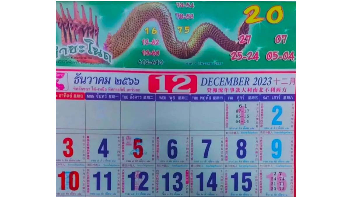 ปฏิทินคำชะโนด งวด 1 ธันวาคม 2566