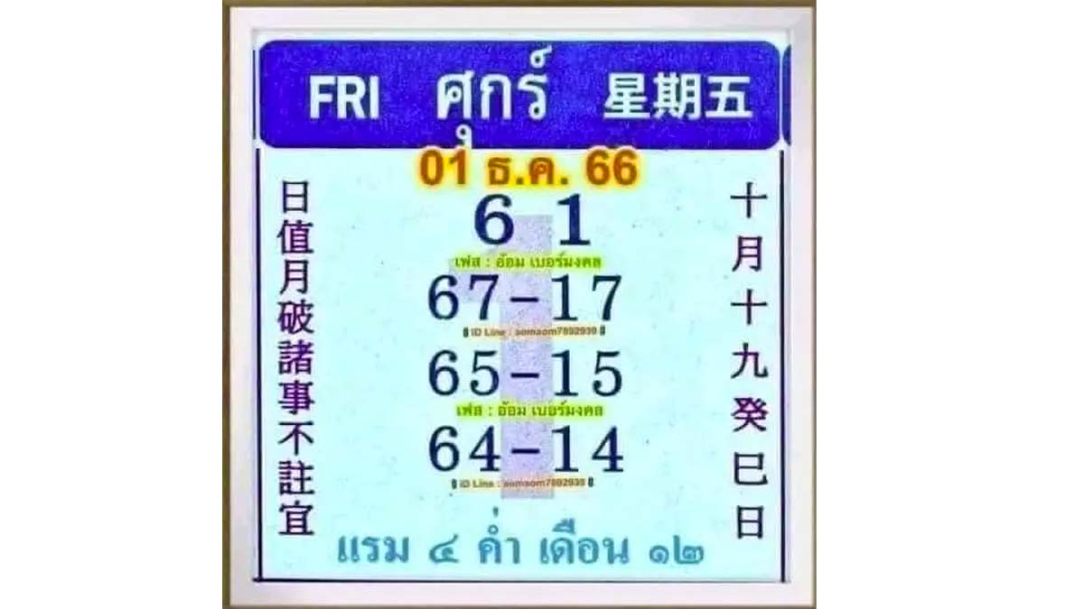 หวยออกวันศุกร์ งวด 1 ธันวาคม 2566
