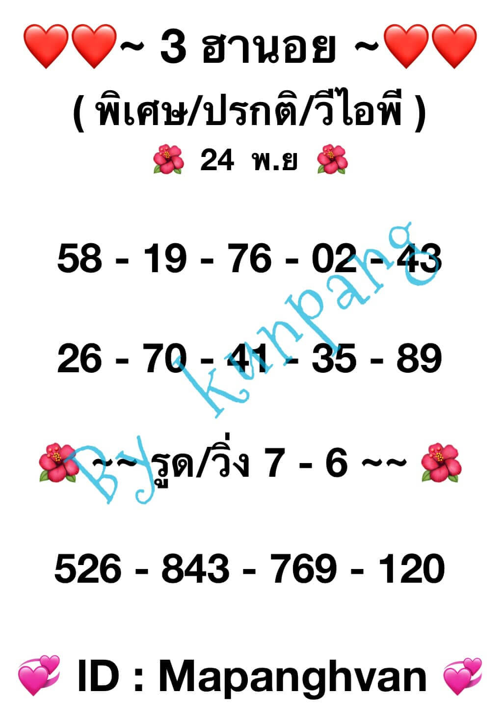 หวยฮานอย 24-11-66 ชุด7