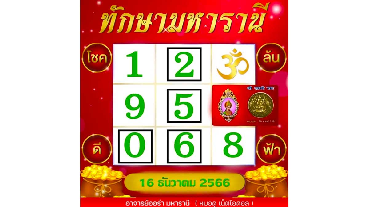 ตารางทักษามหารานีงวด 16 ธันวาคม 2566