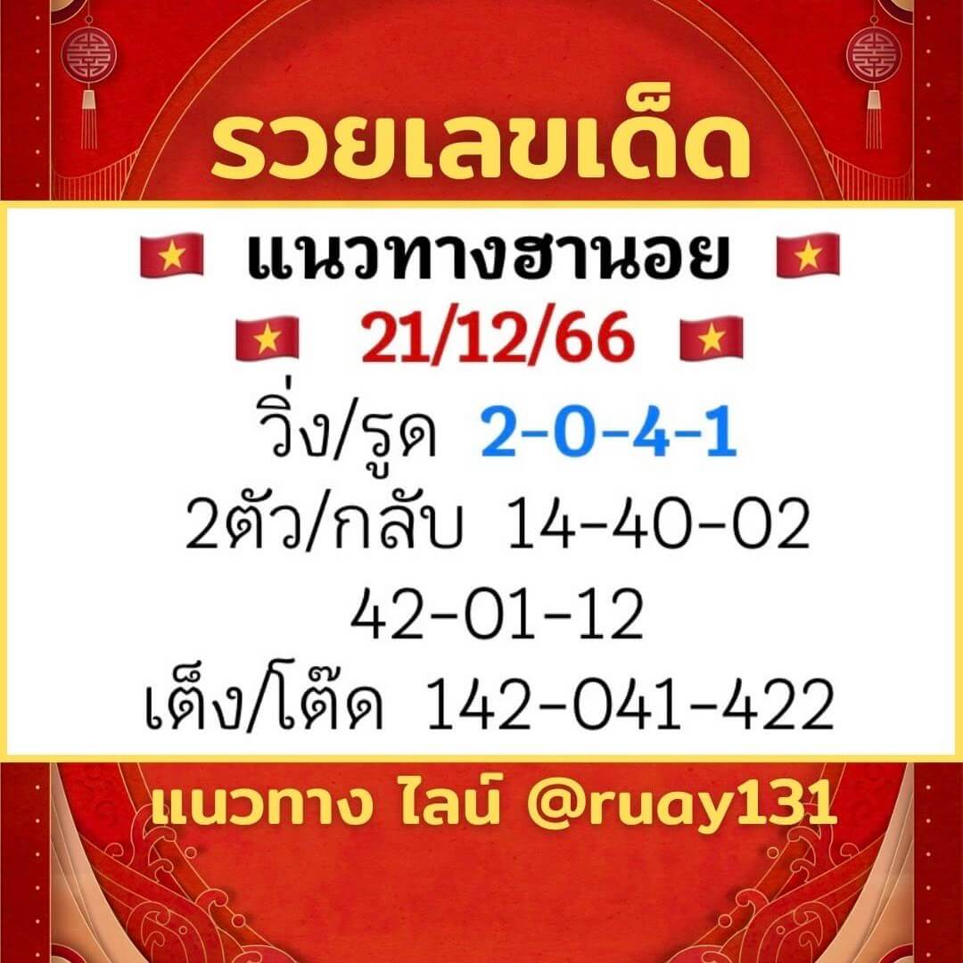 หวยฮานอย 21-12-66 ชุด9