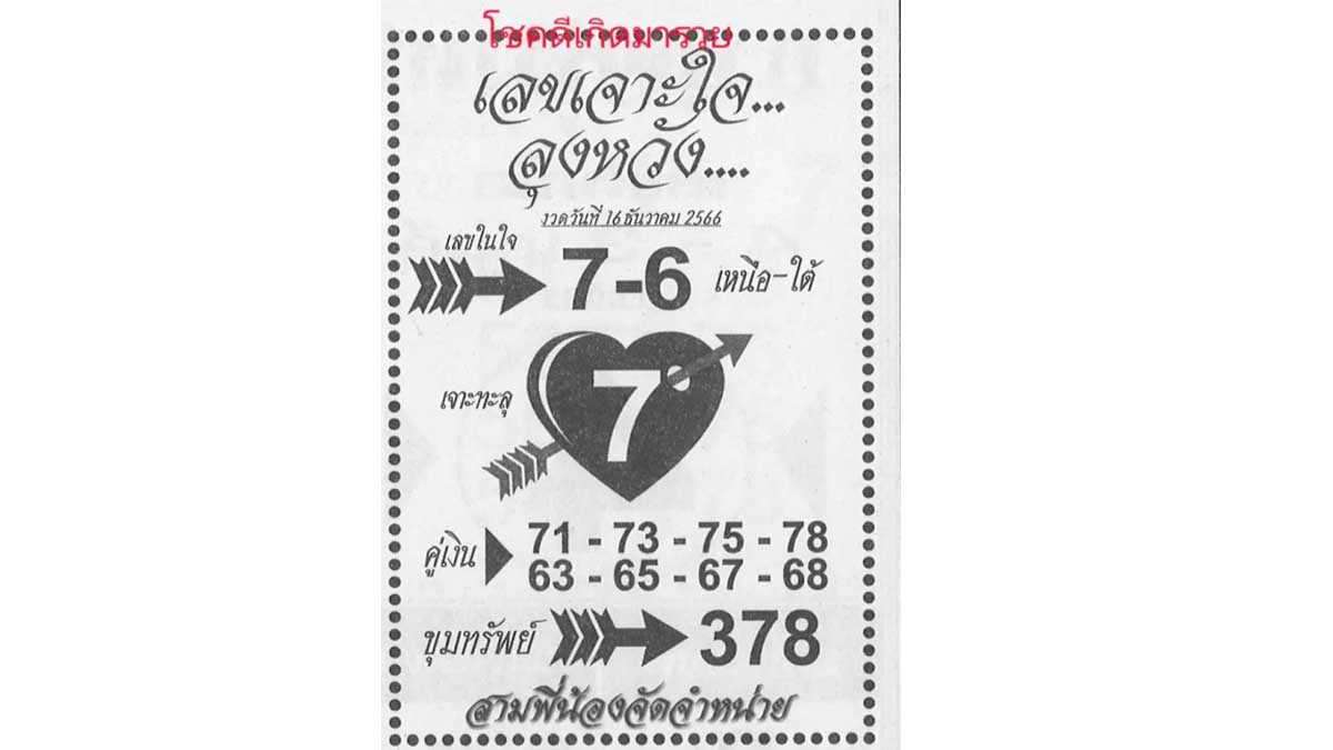 เลขเจาะใจลุงหวังงวด 16 ธันวาคม 2566