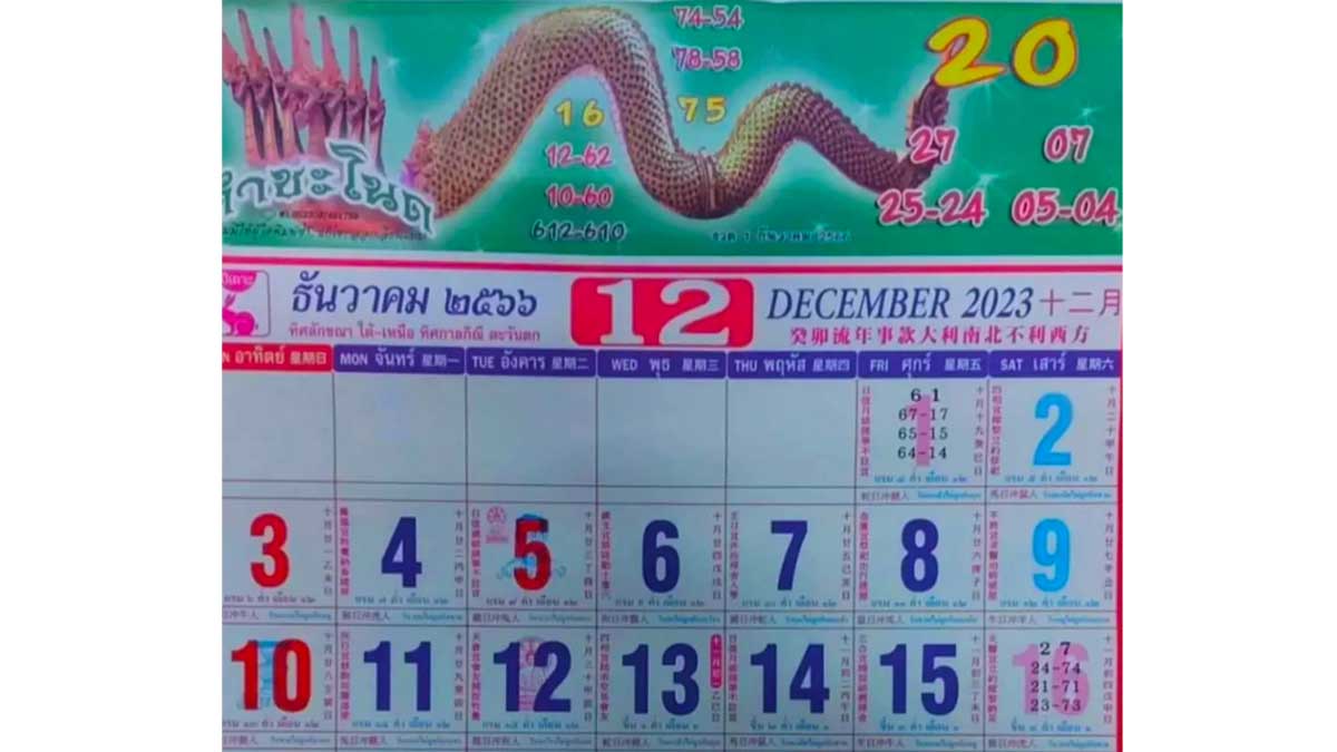 เลขเด็ดปฏิทินคำชะโนด งวด 16 ธันวาคม 2566 