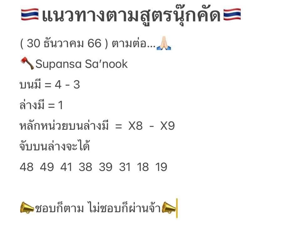 แนวทางตามสูตรนุ๊กคัดงวด 30 ธันวาคม 2566