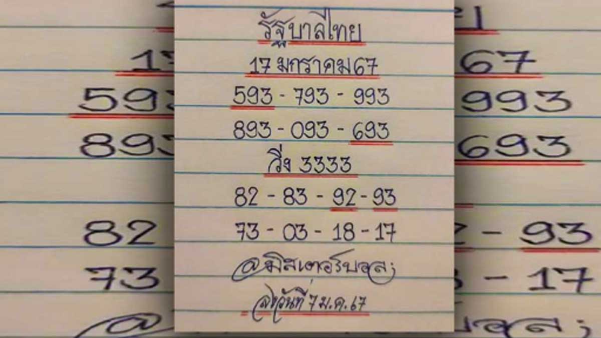 เลขเด็ดมิสเตอร์บอล งวด 17 มกราคม 2567