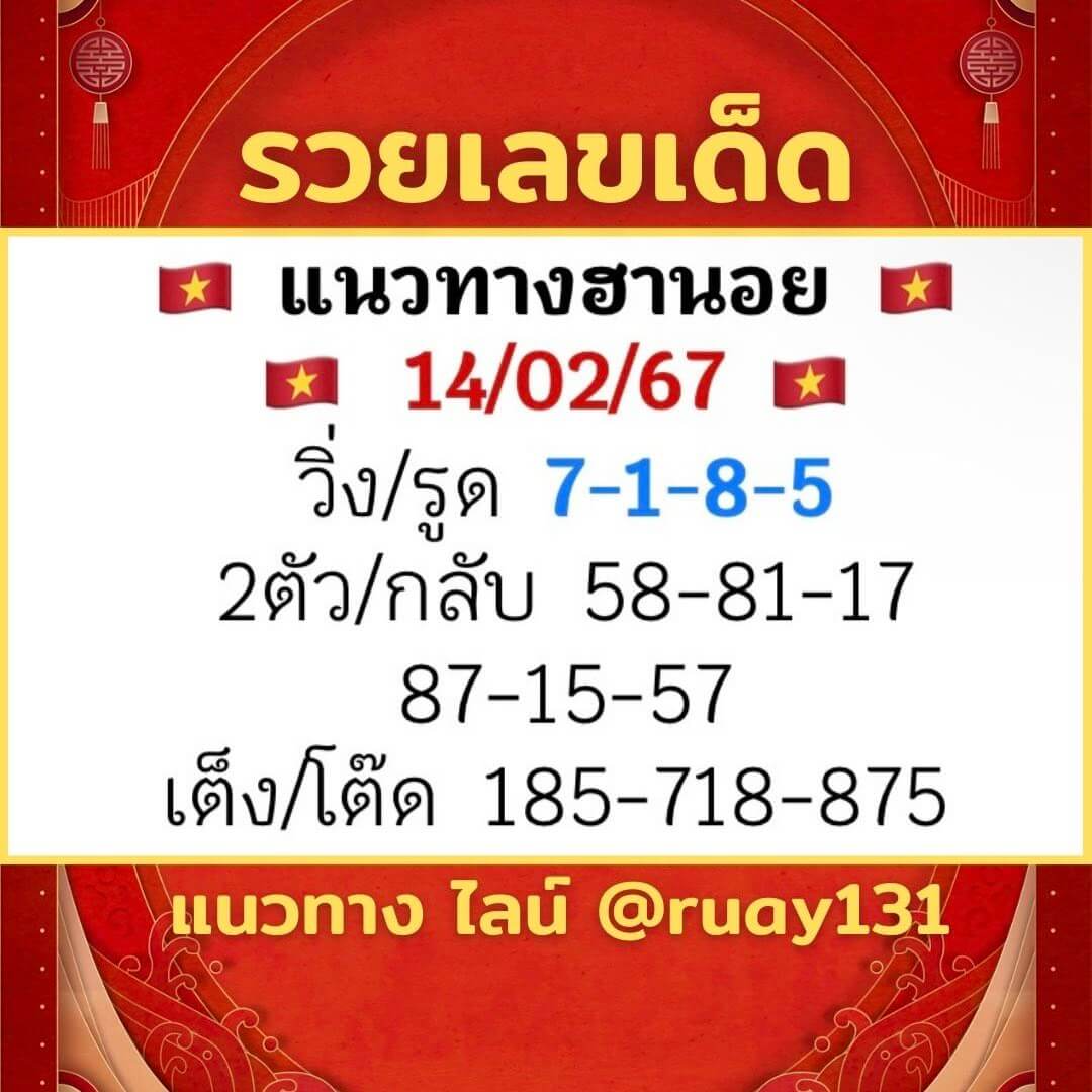หวยฮานอย 14-2-67 ชุด5