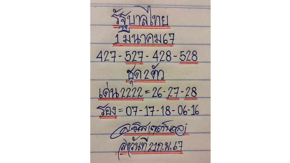 แนวทางหวยรัฐบาลไทยงวด 1 มีนาคม 2567