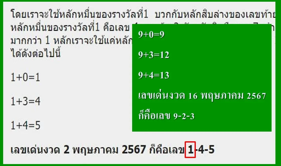 สูตรเลขเด่น บน-ล่างงวด 16 พฤษภาคม 2567