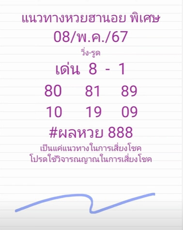 หวยฮานอย 8-5-67 ชุด4