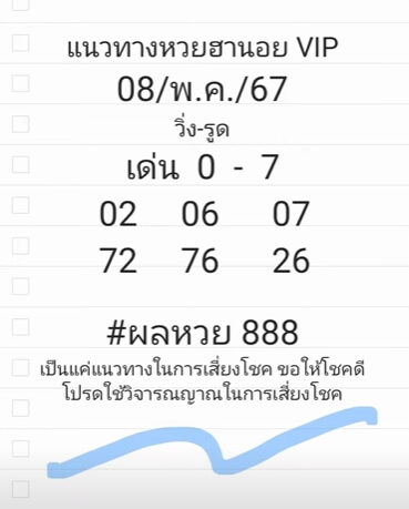 หวยฮานอย 8-5-67 ชุด6