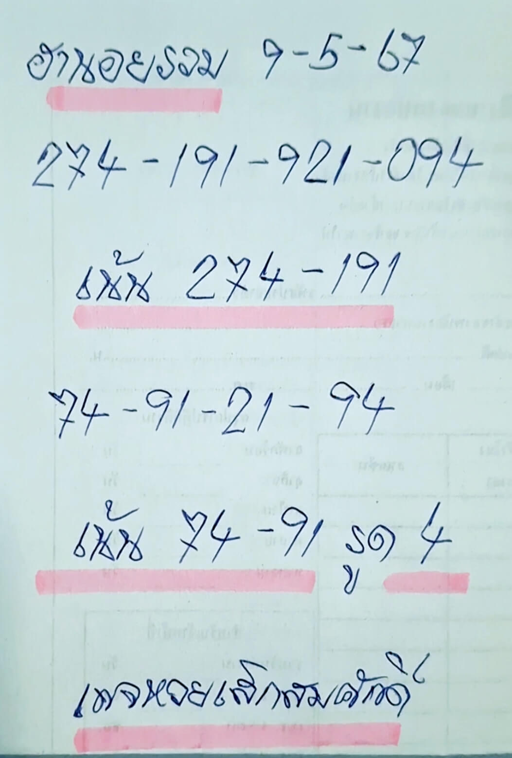 หวยฮานอย 9-5-67 ชุด3