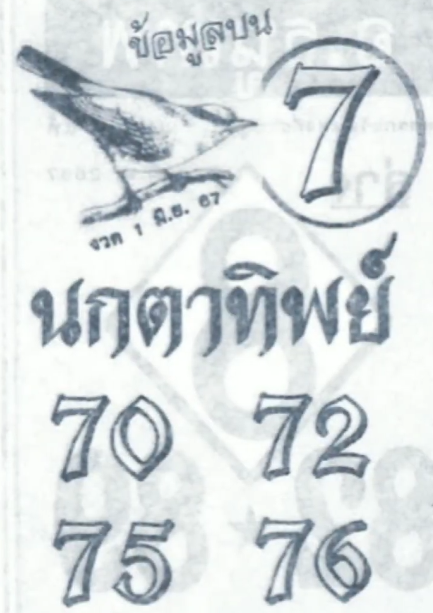 เลขเด็ดนกตาทิพย์ งวด 1 มิถุนายน 2567