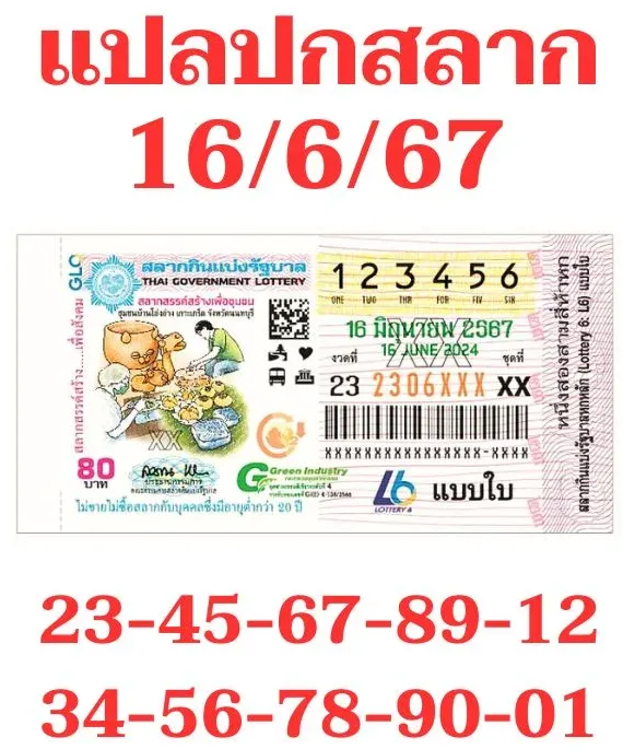 หวยแปลปกสลาก งวด 16  มิถุนายน 2567