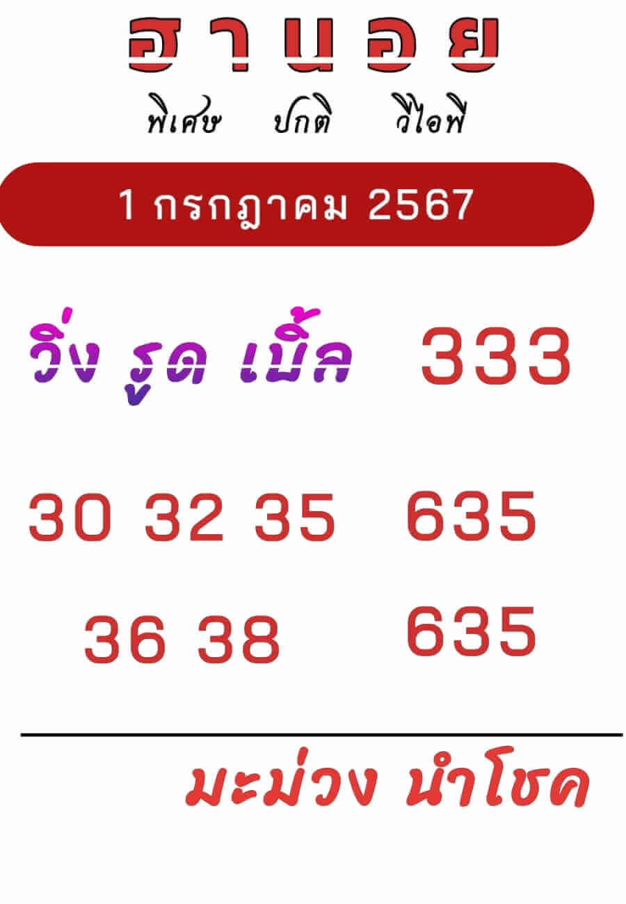 หวยฮานอย 1-7-67 ชุด6